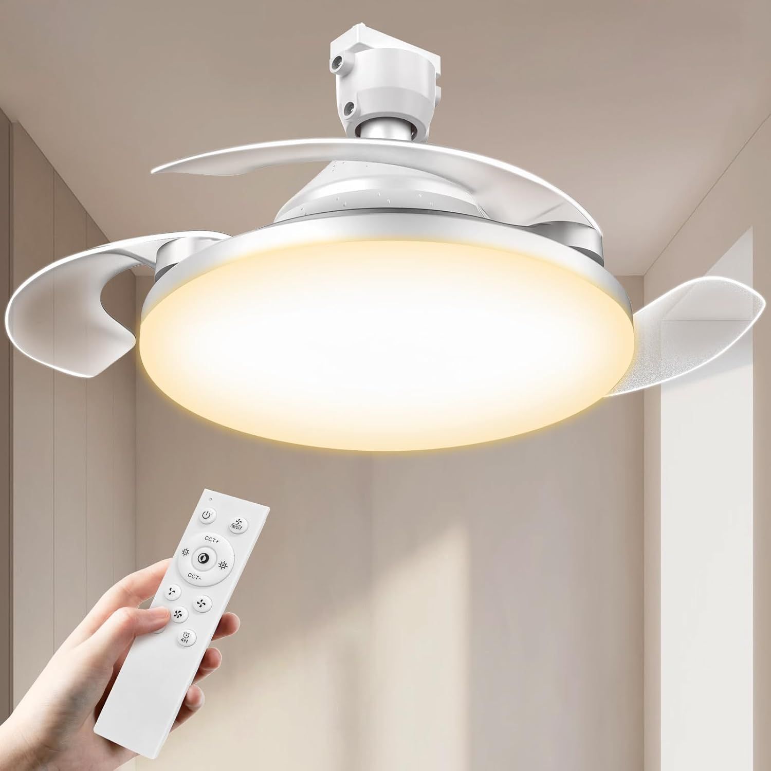 シーリングファンライト LED ファン付き照明 34W 5 000lm 小型 扇風機 8-10畳 180W相当 三相DCモーター E26口金强化 メモリー/タイマー機能 無段階調光調色 リモコン付き 7,869円