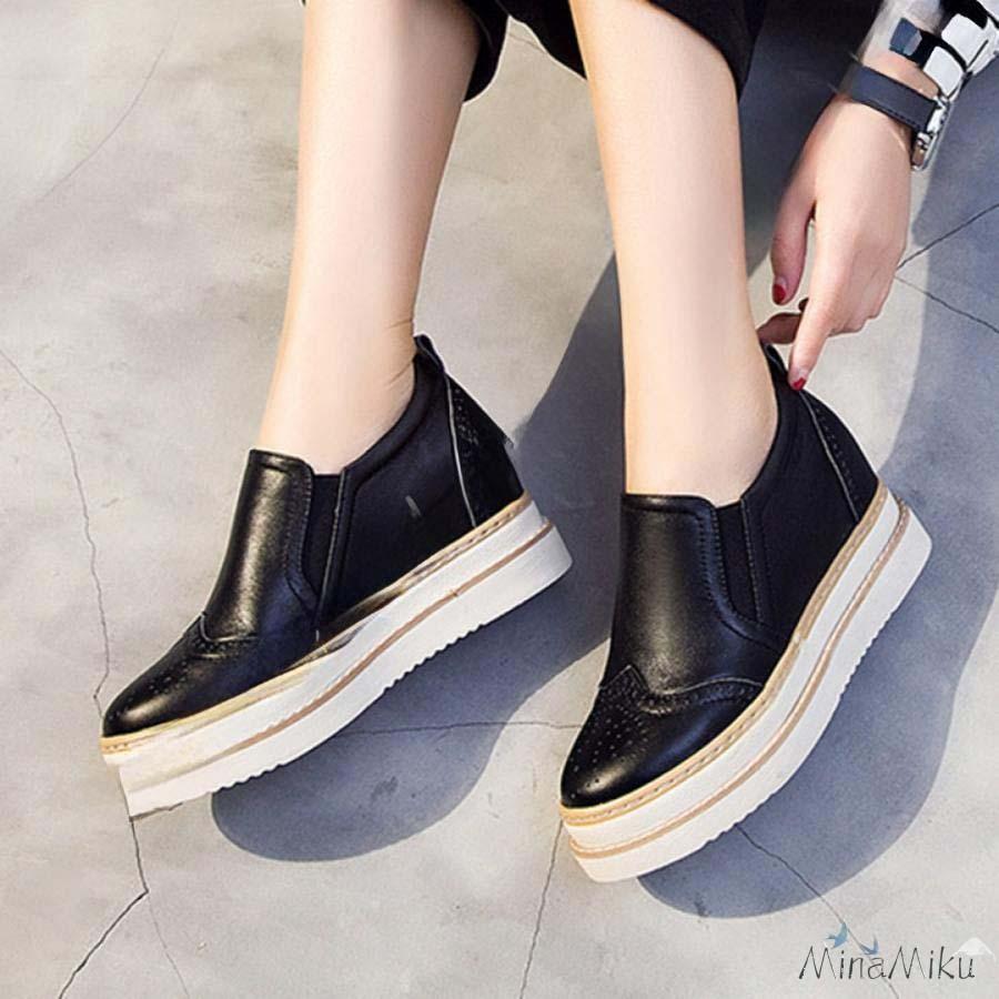 BIG-SALE限定【新品現品】革 スニーカー 軽い 楽ちん 痛くない 厚底 疲れにくい おしゃれ かわいい シークレットシューズ 靴 レディース スリッポン 厚底スニーカー