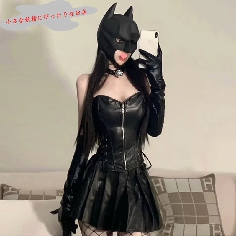 送料無料 【3日で出荷】ハロウィンキャットクイーンコスムダークデーモンバットマンコスムセクシーバニーガールパフォーマンス