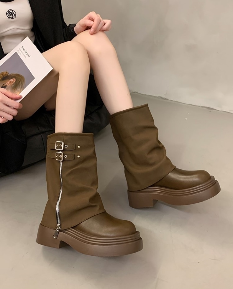 靴 ブーツ レディースブーツ ショートブーツ 5cmヒール 厚底 太ヒール かわいい おしゃれ レトロ 大人っぽい 存在感 無地 春 秋 冬 レディース デート お出かけ 休日 旅行 普段使い 韓国系