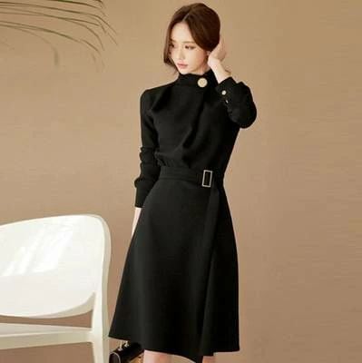 ワンピ 黒 長袖 結婚式 XL カジュアル ベルト ひざ丈 オフィス 秋冬 秋 ブラック かっこいい 30代 大きいサイズ おしゃれ ドレス 20代 袖あり 40代 フォーマル 50代 シンプル 二