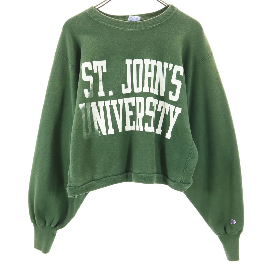 90s リバースウィーブ USA製 オールド 刺繍タグ カレッジ 長袖 スウェット トレーナー XL グリーン系 REVERSE WEAVE 裏起毛 レディース