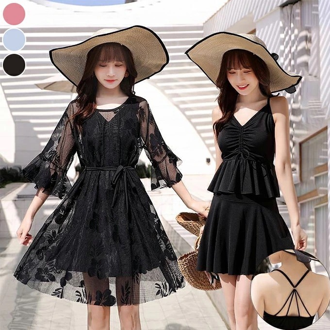 スイムウェア３点セット 体系カバー 日焼け防止 ラッシュガード レース 水着