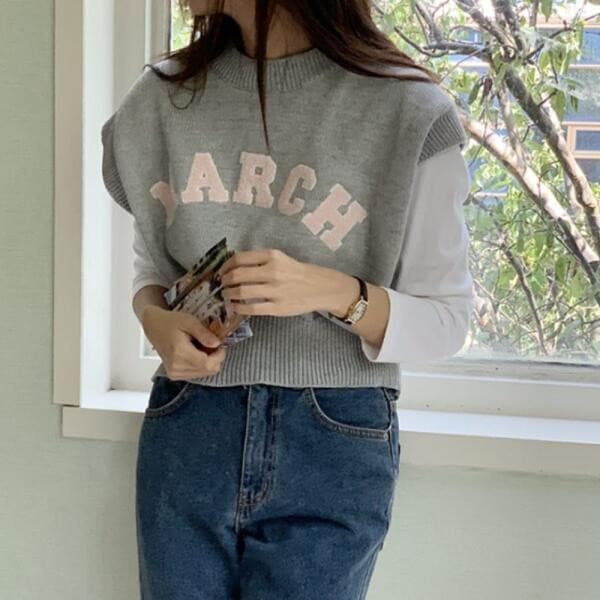 アートボックスの裾 レディース 秋 冬 ブクル レタリング ニット ベスト