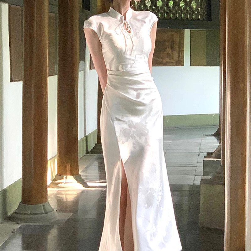 新しい風レトロ改良チャイナドレス女性の夏スリットヒップスカート