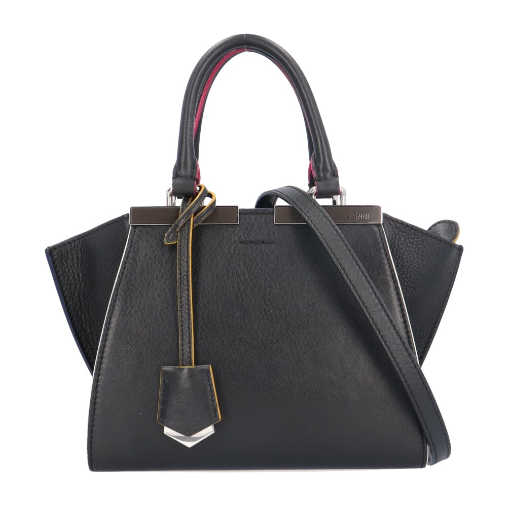 フェンディ プチトロワジュール ショルダーバッグ レザー 8BH333 ブラック FENDI 中古