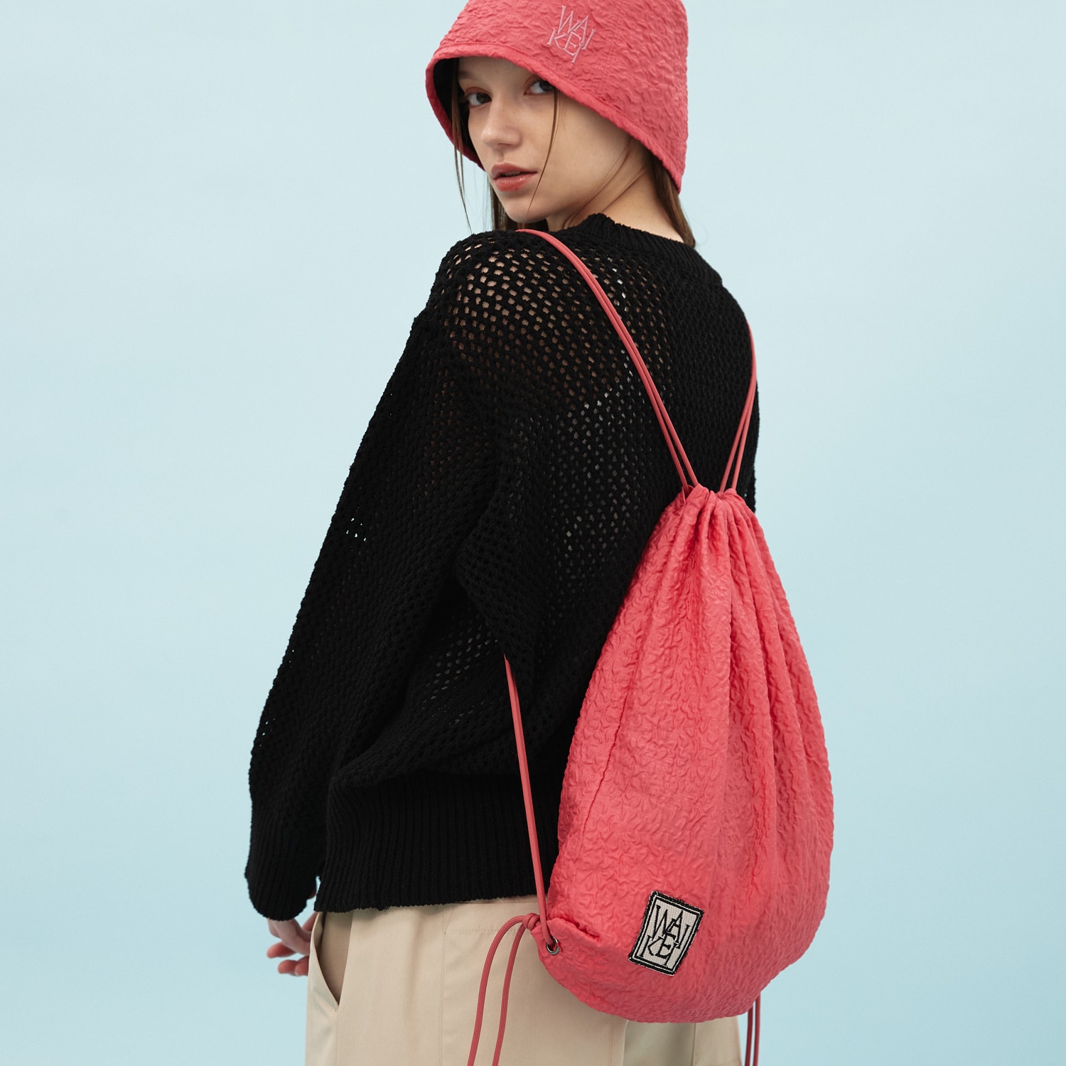 Embossing texture string bag PINK