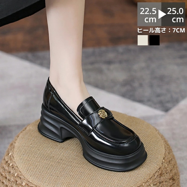 ローファー 靴 レディース スクエアトゥ 7cmヒール 厚底 太ヒール コインローファー レザー 抗菌 消臭 軽量 痛くない コーデ 春 夏 滑り止め 柔らかい 立ち仕事 お仕事 通学 通勤 オフィス