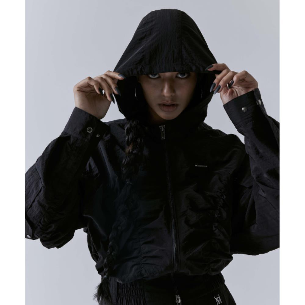 TREEMINGBIRD Nylon Cargo Shirring Setup Zipup Black TM