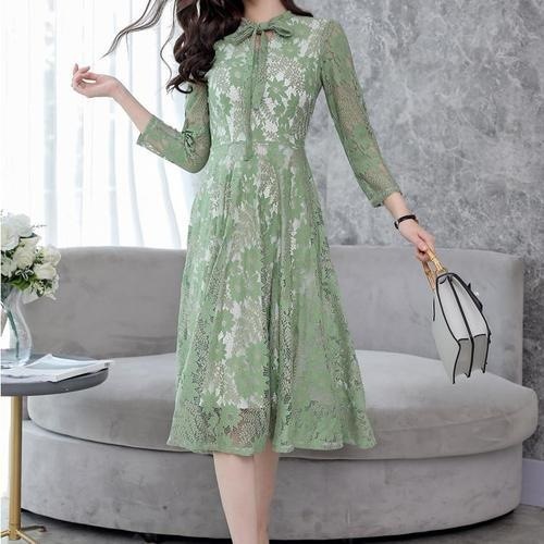 1333．花柄レースロングドレス（グリーン）　パーティドレス 結婚式 二次会 お呼ばれ 大人 かわいい 100,000円