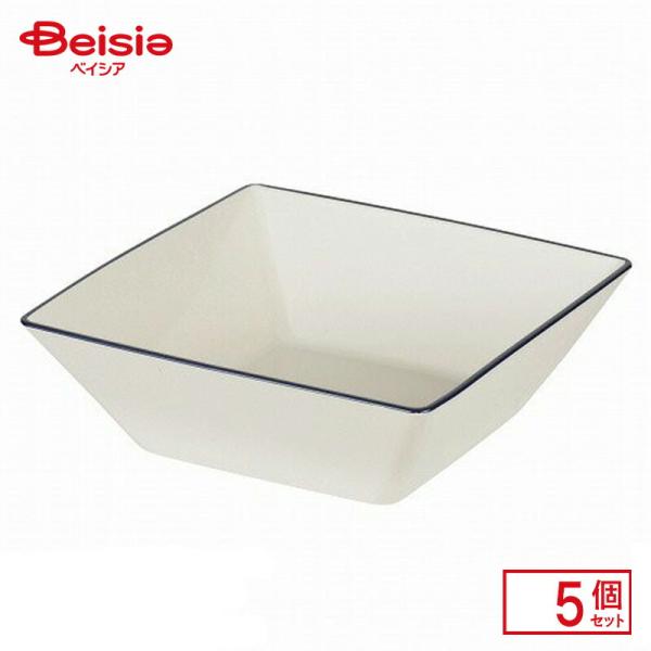 パール金属 渕彩 クリーンコート 角 盛鉢 ホワイト&ネイビー K-6333（幅18.5×奥行18.5×高さ6cm）×5個