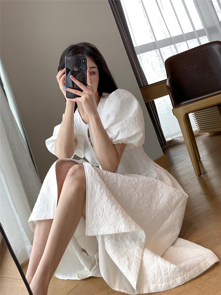 新品 夏 21 Insスタイル 大人気商品売り切れ続出 フレンチスタイル ファッション 百掛け スリム 気高い 大きい裾 ロングスカート ジッパー パフスリーブ 女神 気質 半袖ロング マキシ丈ワンピ 芸能人愛用 Www Quartzhotel Mx