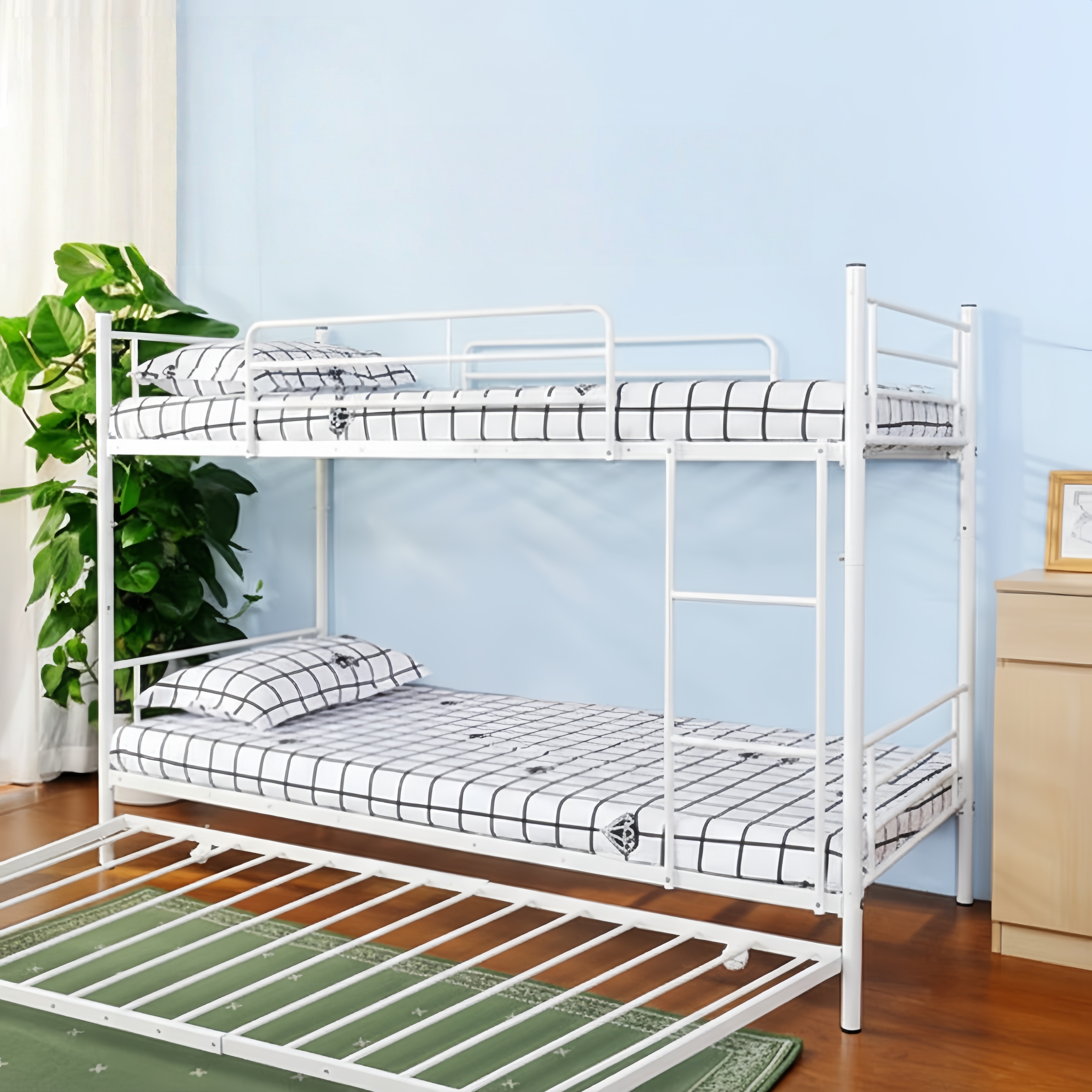 国内発送-送.料.無.料新品1734【2段ベッド＋パイプベッド　セット】三段ベッド 3段ベッド　スチール 耐震 ベッド シングル パイプベッド　大人用可　子供ベッド