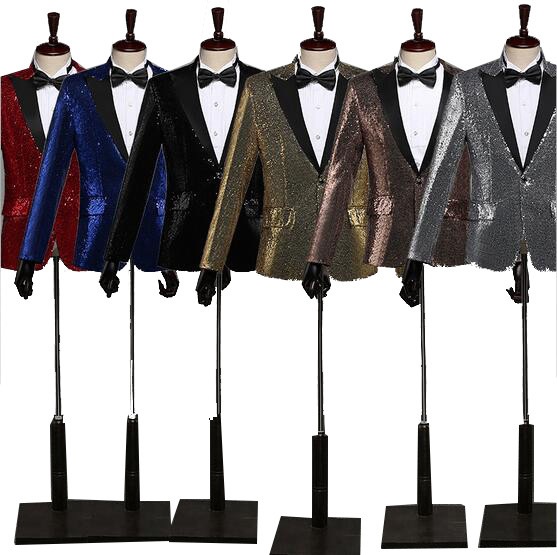 メンズジャケット　テーラードジャケットスパンコール付き　スリムフォマールスーツコート　結婚式パーティー用アウター　ビジネスジャケット　司会衣装　舞台スタジオ撮影衣装　発表会公演服　/ 5,752円