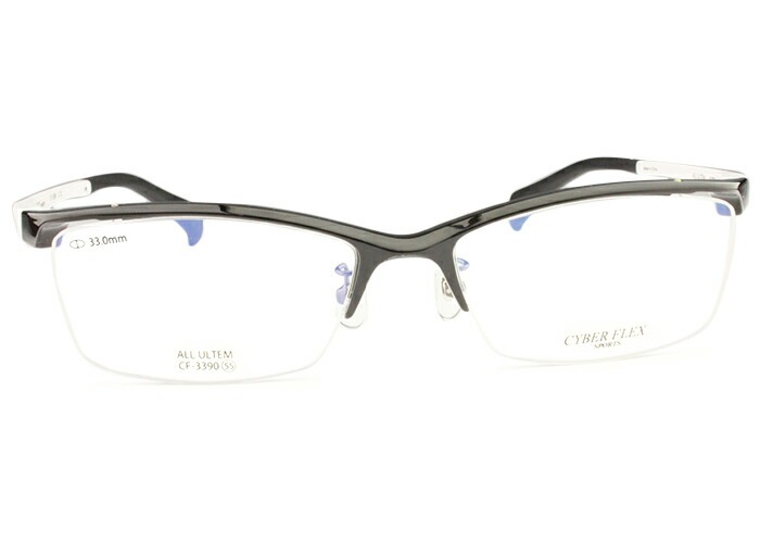 CYBER FLEX サイバーフレックス cf-3390 c.12 ブラック・ホワイト r20 ハーフリム ナイロール スクエア メガネ 眼鏡 伊達 鼻パッド 老眼鏡 遠近両用