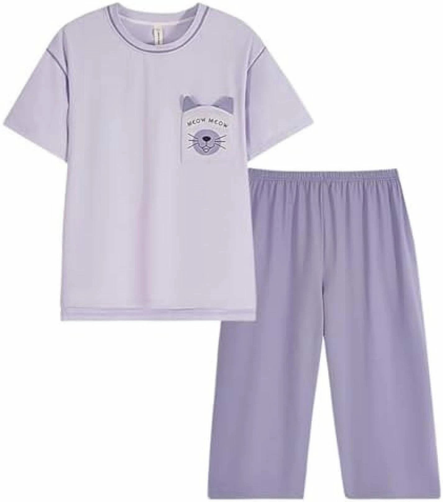 パジャマ レディース 夏 猫柄 半袖 可愛い 95％綿 ルームウェア 上下セット 部屋着 おしゃれ 通気 吸汗 大きいサイズ