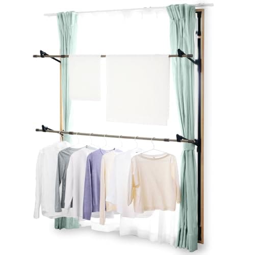 アイリスオーヤマ 窓を開けるだけで外に干さずに乾かせる窓枠洗濯物干し 約4人分 簡単設置 幅約110~190cm 高さ約190~260cm 木目調 ブラック MW-W260N