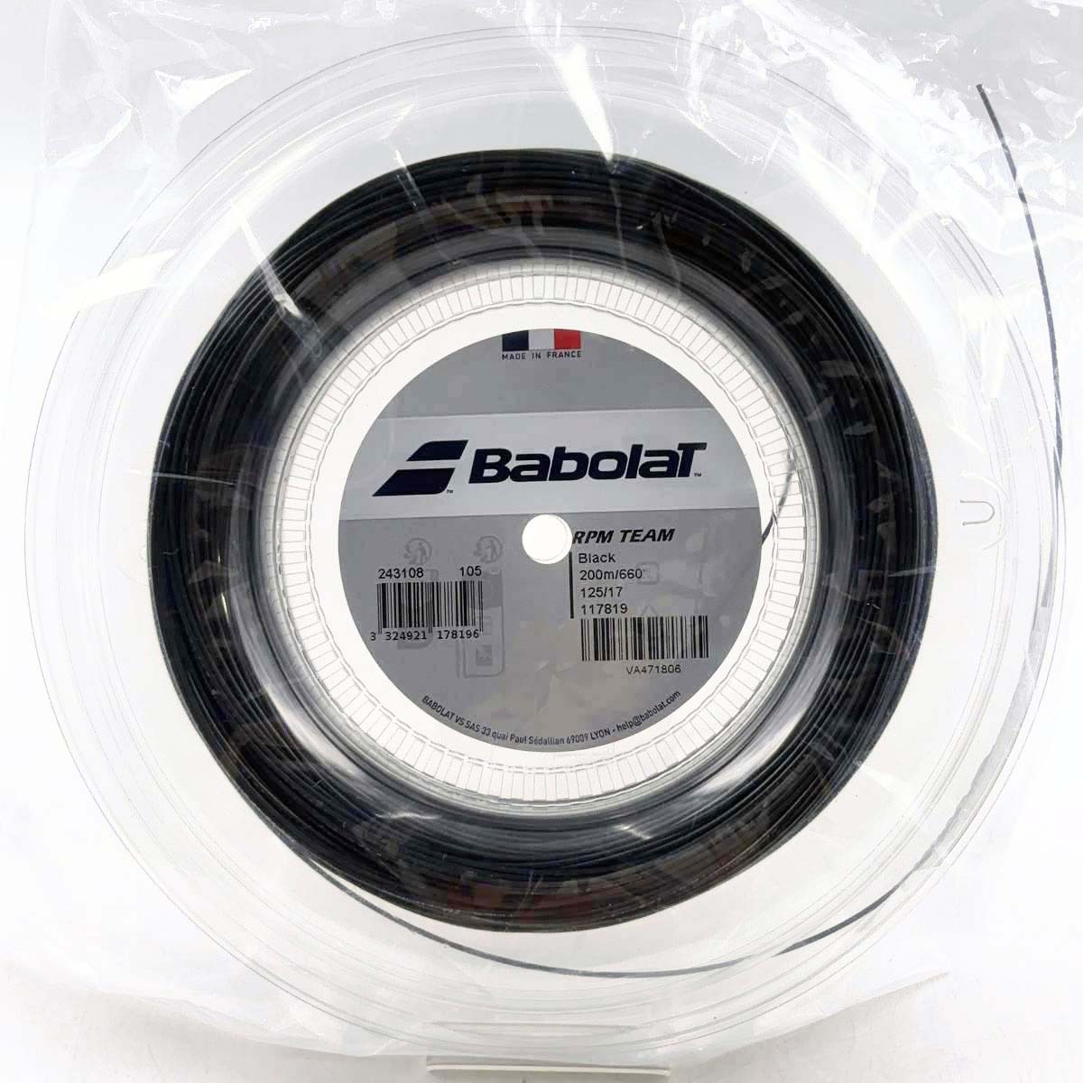 【中古・未使用品】バボラ RPM TEAM チーム 125 硬式 テニス ストリング ガット ロール 200m ブラック 243108 BABOLAT 1.25mm