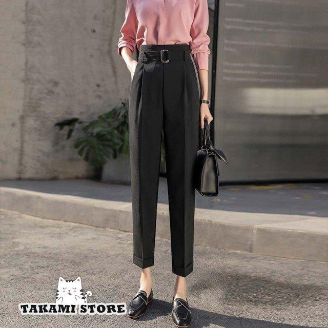 テーパードパンツ レディース ボトムス 春夏 センタープレスパンツ クロップドパンツ ウエストマーク ハイウエスト パンツ 大きいサイズ 3L 黒 通勤服