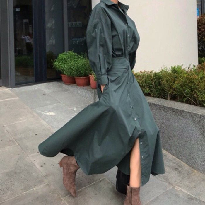 2021年 秋冬 2color シャツ ボリュームスリーブ マキシ ワンピース