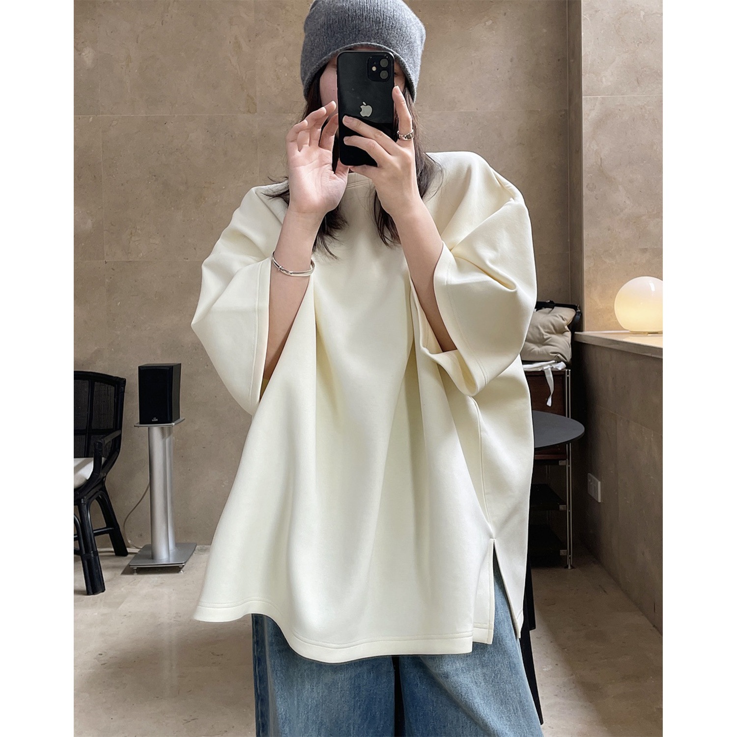 春と夏の新しい韓国の空気層大きなシルエットラウンドネック半袖Tシャツルーズ薄い良い摩耗スポーツやレジャーのトップス女性