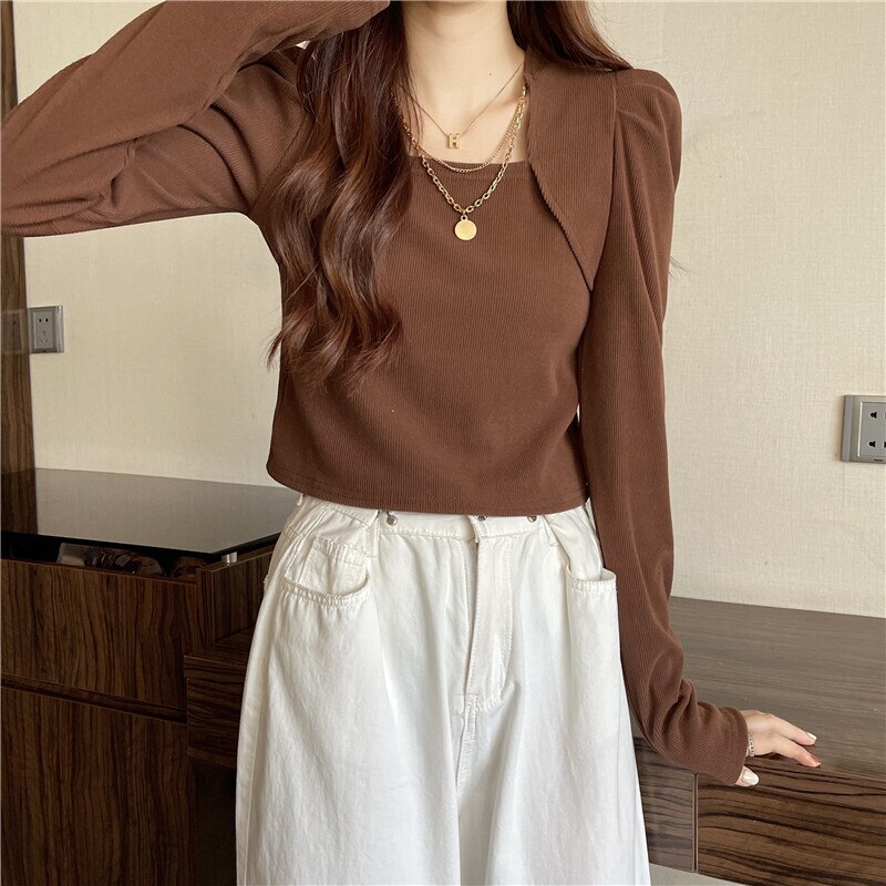 カットソー ニットソー セーター レディース 長袖 スクエアネック フリル チェーン かわいい 大人可愛い きれいめ 無地 春 秋 入学式 卒園式 学生 デート お出かけ ブラック ブラウン トップス