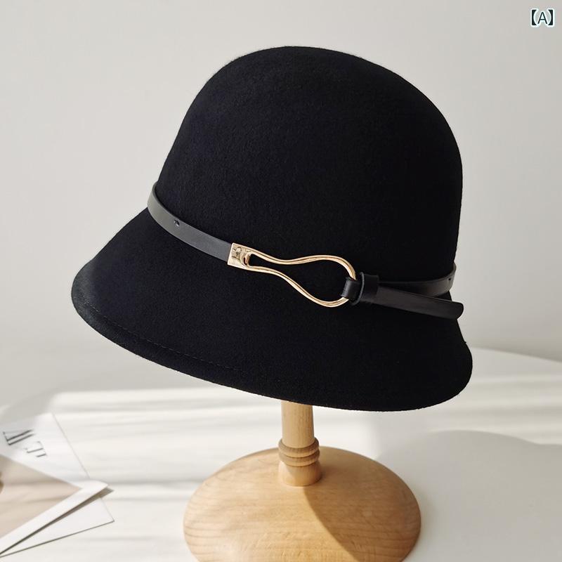 バケット ハット カジュアル おしゃれ 帽子 レディース 大きい 頭囲 ウール 黒 フィッシャーマン ハット 女性 秋冬 フレンチ 小顔効果 ハイエンド レトロ
