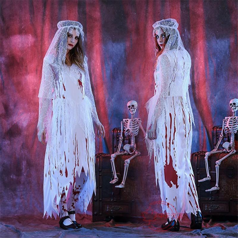【本日限定】コスプレ衣装 キャラクター レディース 万聖節 COSPLAY 怖い 幽霊 ワンピース 演出 花嫁 ステージ服 コスチューム Halloween イベント仮装 パフォーマンス衣装