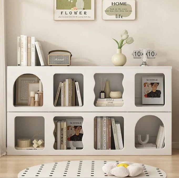 棚 キャビネットクリーム風本棚 収納棚 リビングルーム 収納ディスプレイキャビネット洞穴棚大人気　多機能収納 北欧風キャビネット