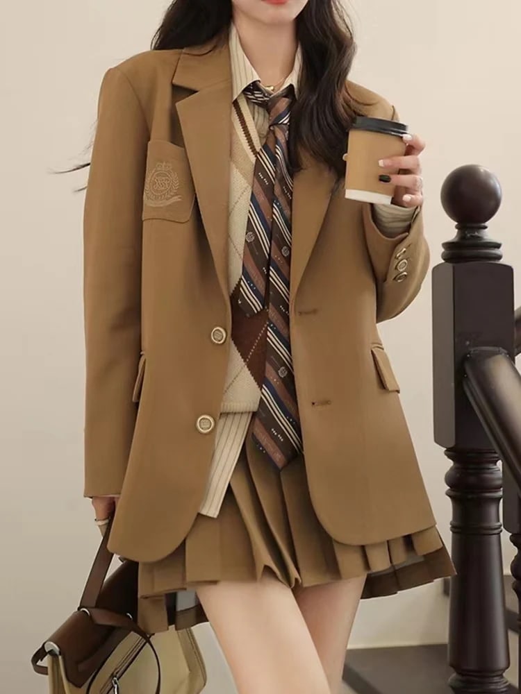 韓国っぽ 3点セットジャケット シャツ プリーツスカート セットアップ ブラウス トップス ネクタイ ミニスカート ショート丈 ボトムス 美脚 脚長 長袖 JK 女子高生コスプレ 仮装 卒業式