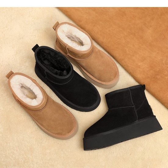 【取寄：納期2週間】ショートブーツ ムートンブーツ スエードブーツ 厚底ブーツ プラットフォーム ボア 5cmヒール レディース ショート丈 かわいい カジュアル おしゃれ スエード