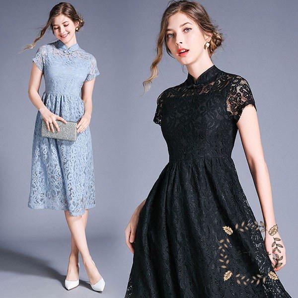 パーティードレス結婚式4020ロング丈袖あり半袖韓国風大きいサイズフォーマルドレスレースワンピースお呼ばれ二次会披露宴謝会上品着痩せ