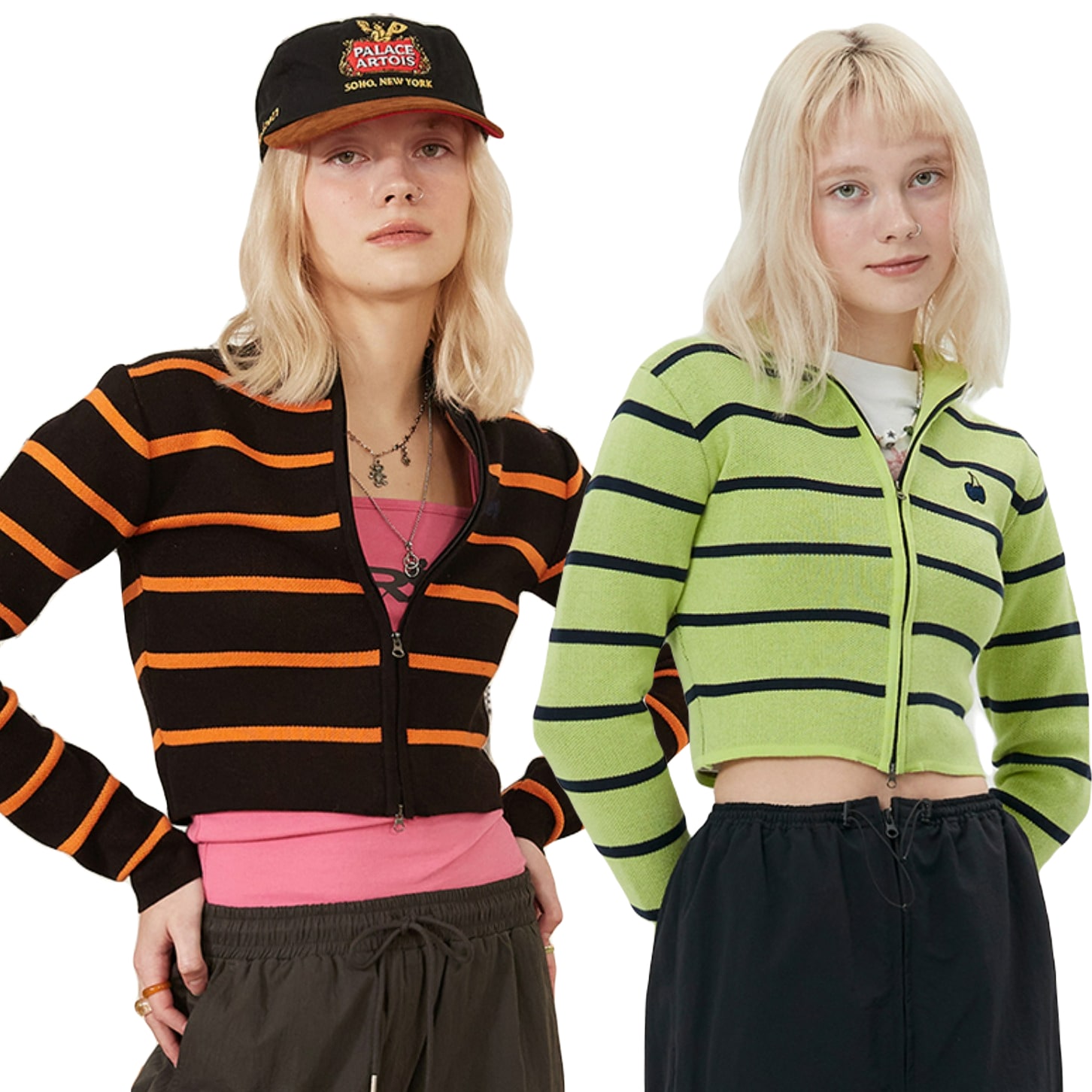 DOODLE CHERRY CROP ZIP UP CARDIGAN