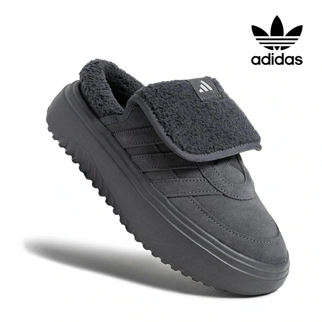 海外限定 adidas アディダス 厚底 GRAND COURT MULE グランドコートミュール サンダル GRAY ( 日本未発売 グレー スリッポン レディース 裏起毛 韓国 ボア ファー 暖か