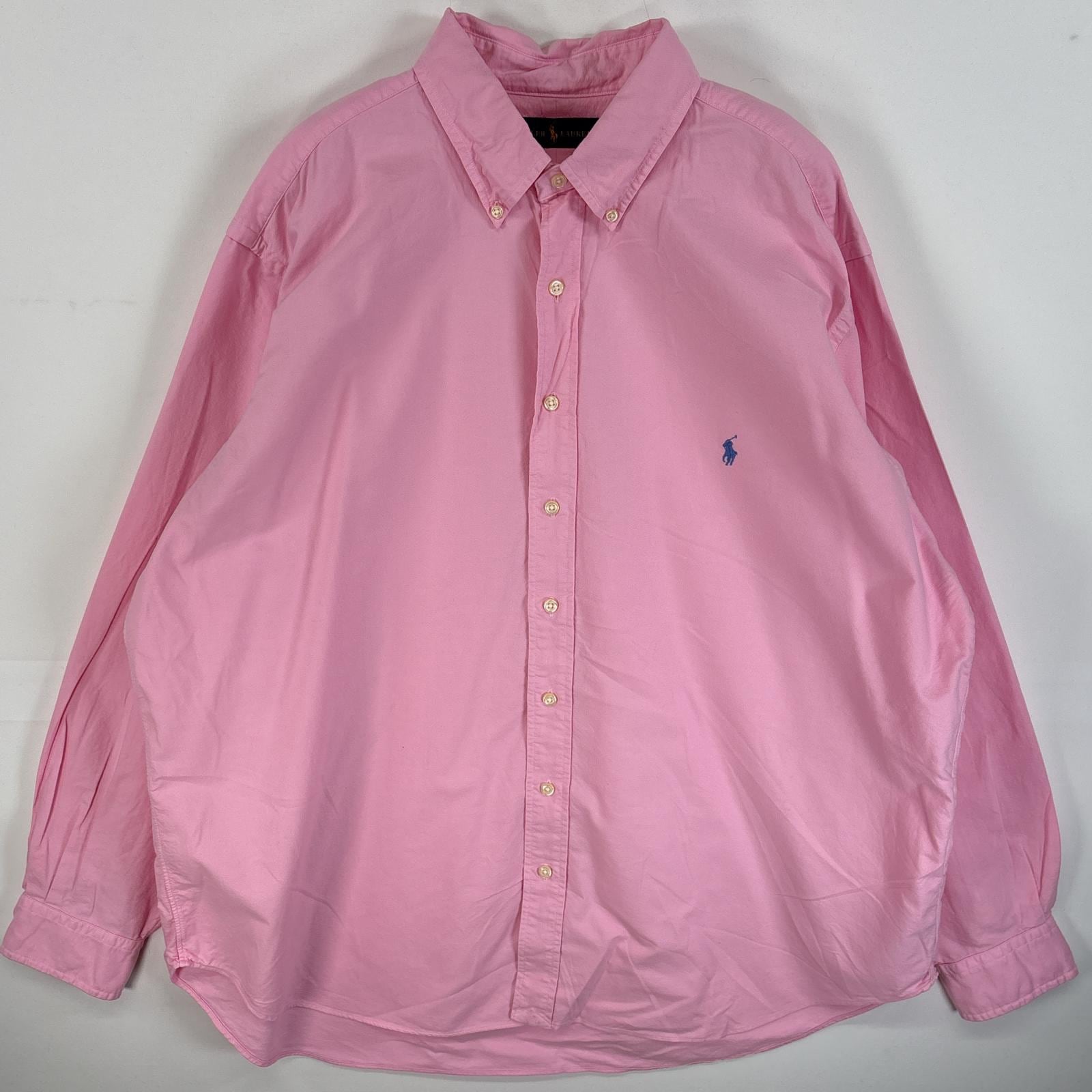 古着 長袖シャツ ボタンダウンシャツ ワンポイント ロゴ 刺繍 大きいサイズ 1XB ピンク 無地 メンズ