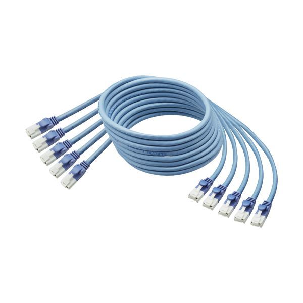 (まとめ) TANOSEE 爪折れ防止LANケーブル(CAT6) ブルー 5m 1パック(5本) 2セット
