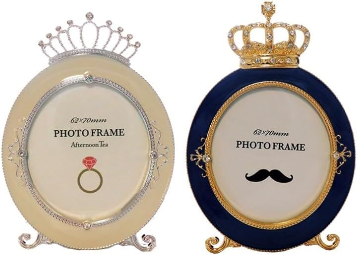 フォトフレーム 写真立て 写真フレーム おしゃれでかわいい リング型 シルバーxネイビー(シルバーxネイビー, 小)