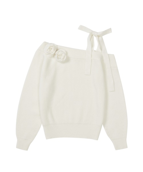 【ILLIGO】 Bloom Bow Off-Shoulder Knit Ivory 正規品