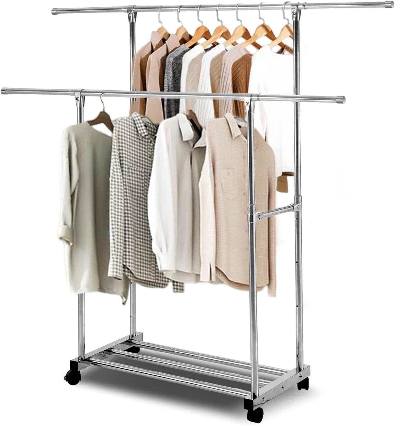 DEWEL ハンガーラック 洋服ラック 5段高さ調節可能 幅82.5-158.2cm×奥行41.5cm×高さ89.5-157.5cm 衣類ラック 耐荷重100kg パイプハンガー キャスター付き