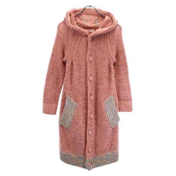 長袖 ニット ロング カーディガン 2 ピンク系 フーディー レディース