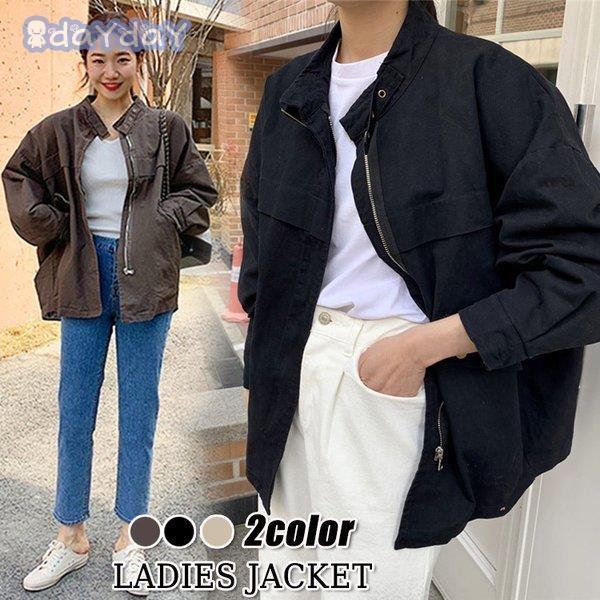 ジャケット レディース 秋新作 長袖ブルゾン ジャケットショット丈 ジャンバー 無地 オーバーオール