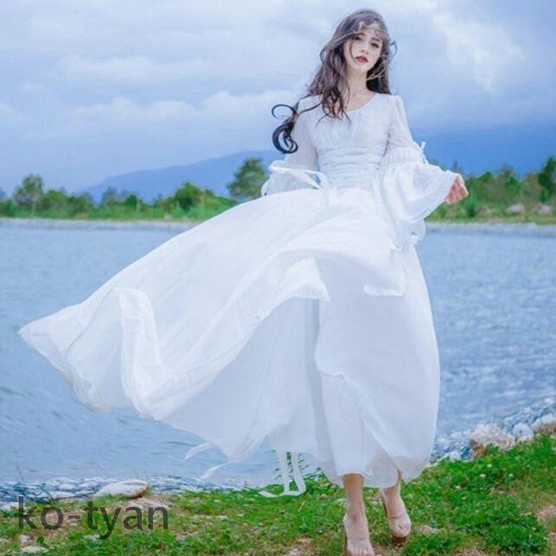 【急速出荷!】マキシワンピ マキシワンピース ドレス 長袖マキシ丈 結婚式 白 ホワイト ロング ワンピース レデ