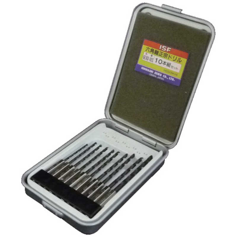 イシハシ精工　六角軸正宗ドリル 10本組セット(スチールケース入)　6EXD10S