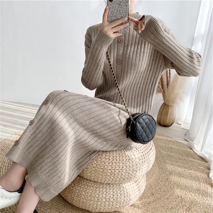 速達 秋冬新作 あたたまることワンピース い着痩限定発売ワンピース 韓国ファッショ 超弾性ファブリックボタンカーディガン/Vネック/丸襟/ドレス/セットアップ ロングワンピース