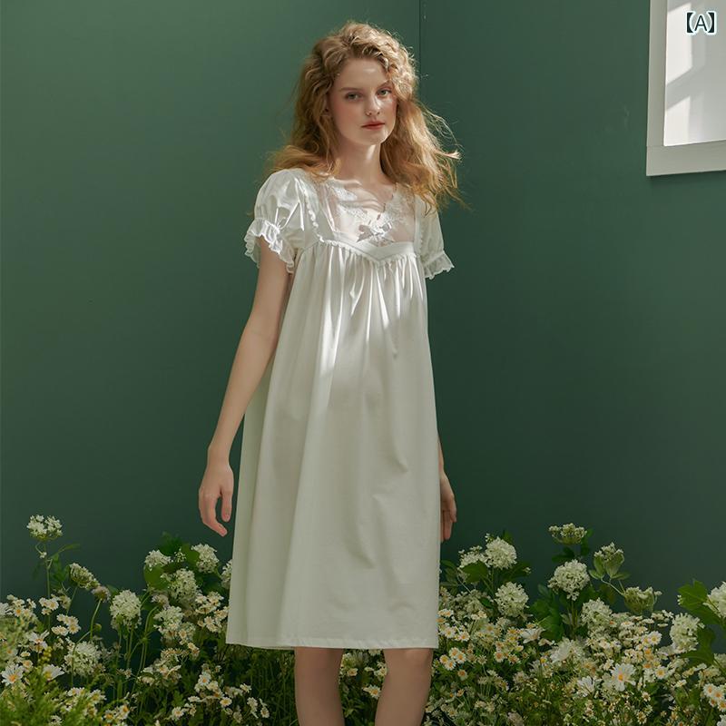 ネグリジェ レディース 宮廷風 半袖 レース フリル ワンピース ドレス シンプルフレンチ 上品 ルーム ナイト ホームウェア