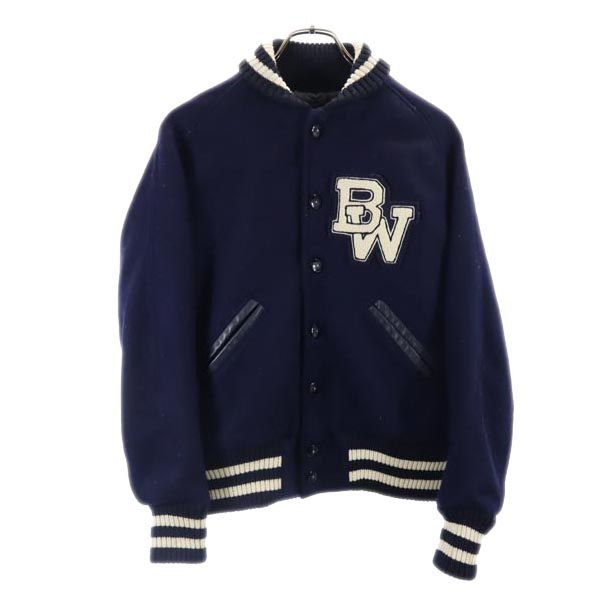 ブルーワーク コラボ USA製 長袖 スタジャン 30 ネイビー系 BLUE WORK 裏キルティング メンズ