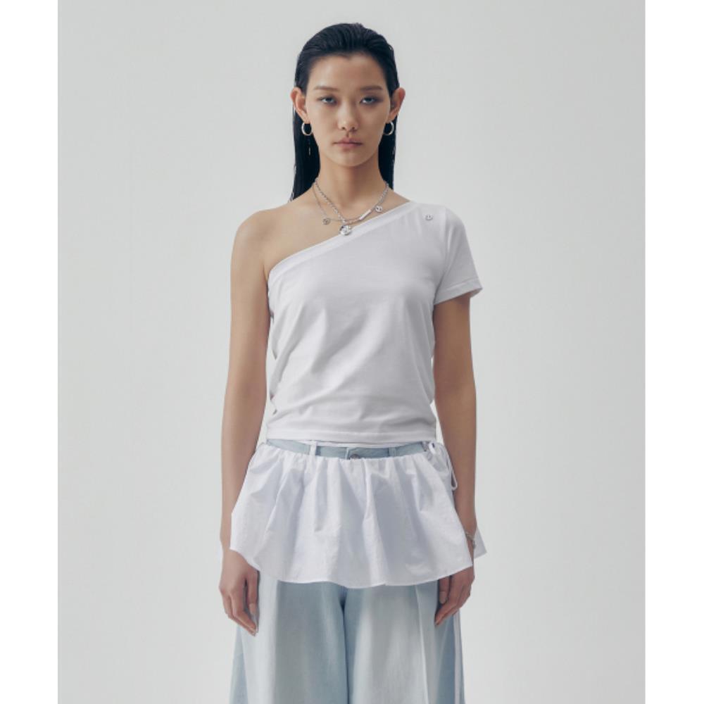 TREEMINGBIRD OneShoulder Sleeve Tshirts White TM2535TS
