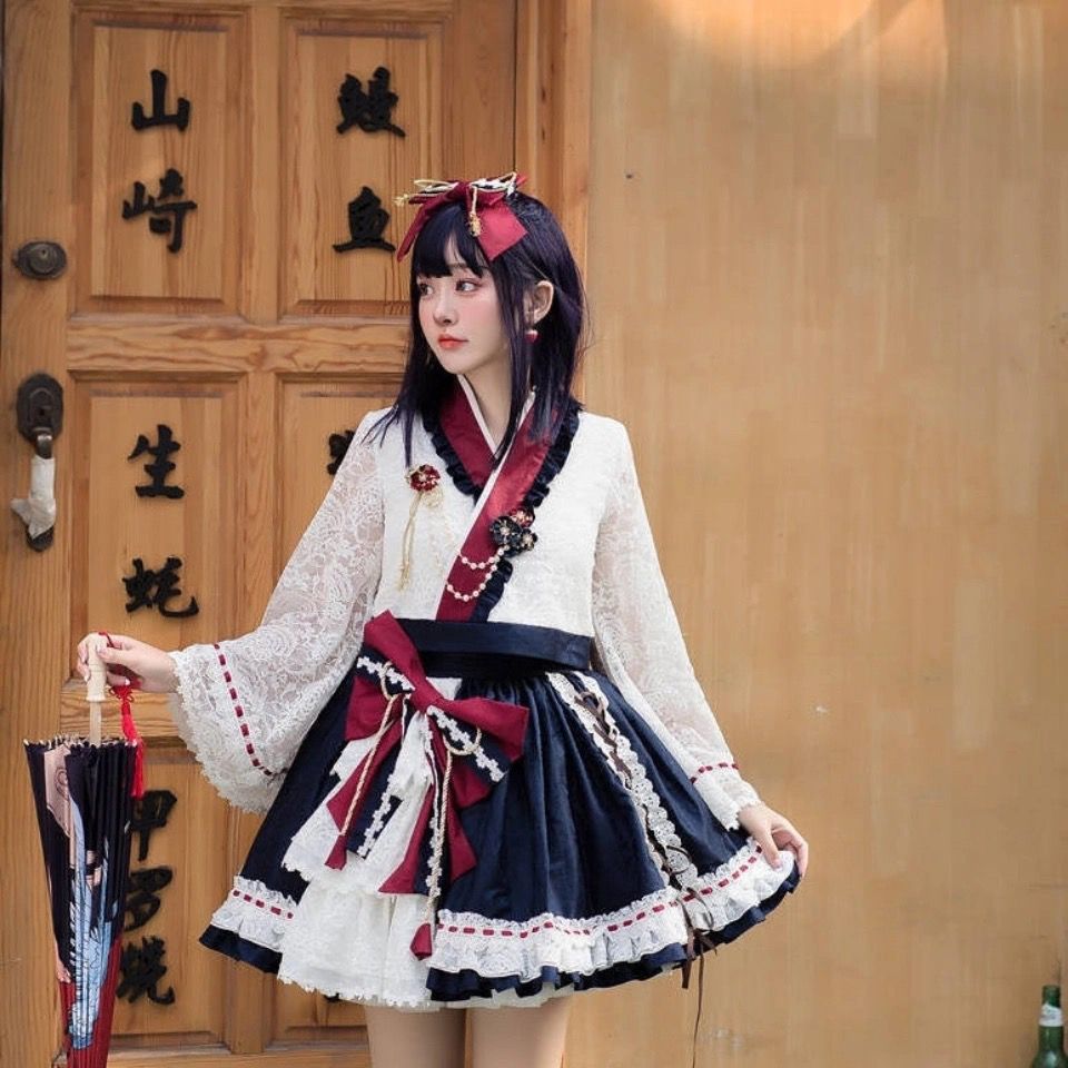 ロリータ メイド服 二次元 韓国ファッション スカート フルセット かわいい 和風 白雪姫 P ビッグ スカート スーツ