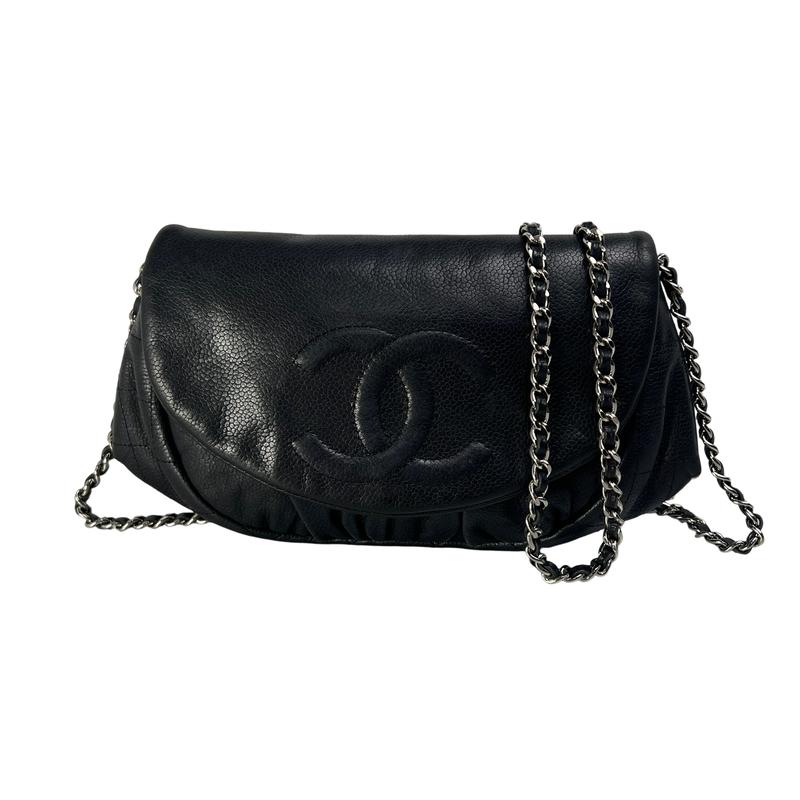 CHANEL シャネル ココマーク ハーフムーン キャビアスキン ショルダーバッグ ブラック A-13075