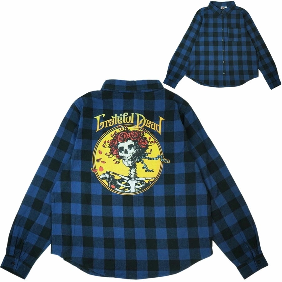 メンズ レディース シャツグレイトフル・デッド GRATEFUL DEAD バッファローチェックシャツNAVY/BLACK ネイビー ブラック 紺 黒バンドTシャツ ヒッピー